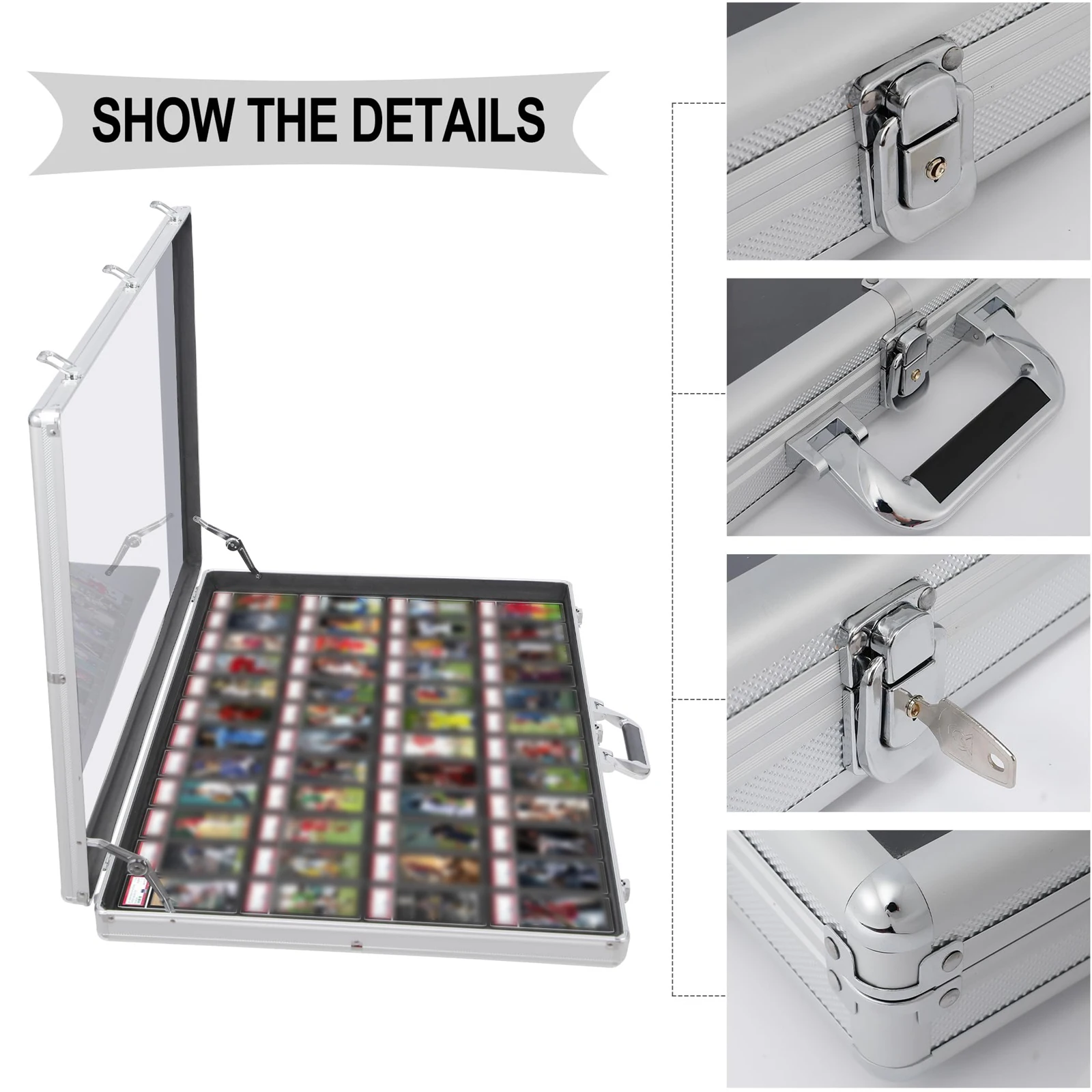 Card Display Case with Handle Lockable Trading Card Display Storage Organizer for Shows Sports Card CCG BGS TCG Card Display