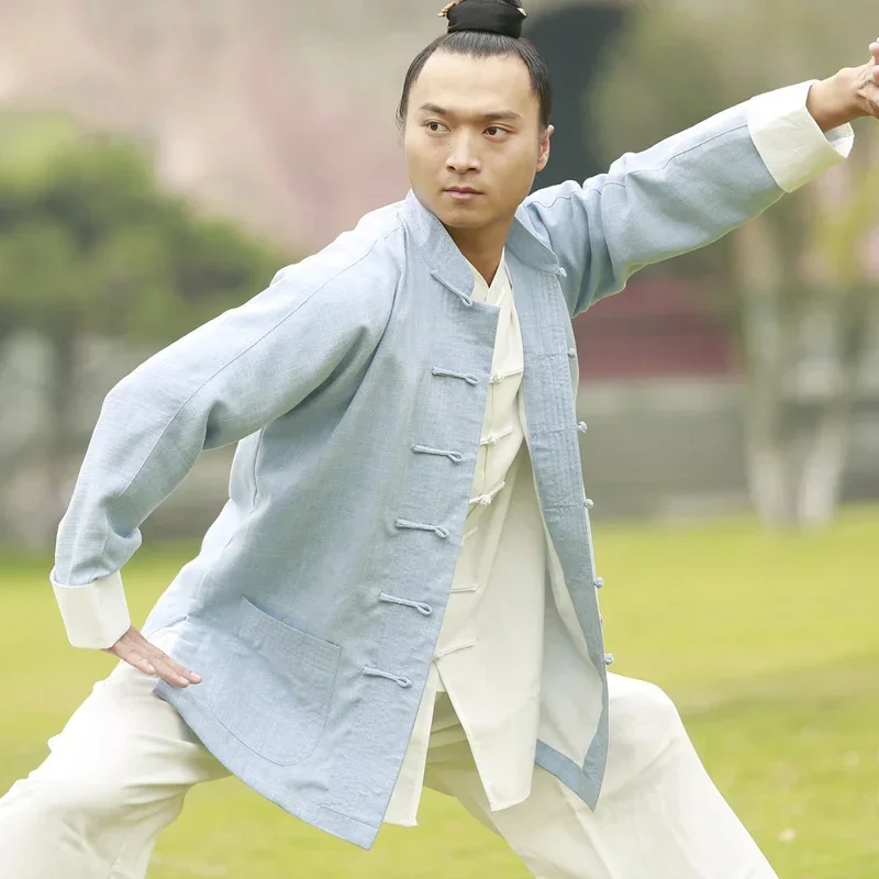 Tai Chi Clothes Wushu Clothing Kung Fu Dress Martial Art Uniform Loose Coat Unisex Women And Men Kun Master 2023 New Light Blue - Image 4