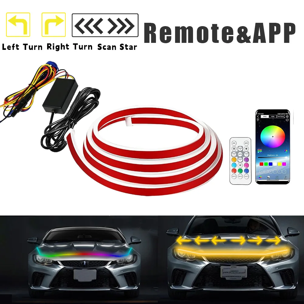 RGB Auto-kaplichtstrip met vloeiende knipperlichten, LED-strip 12V universeel flexibel LED-dagrijlicht DRL autolamp