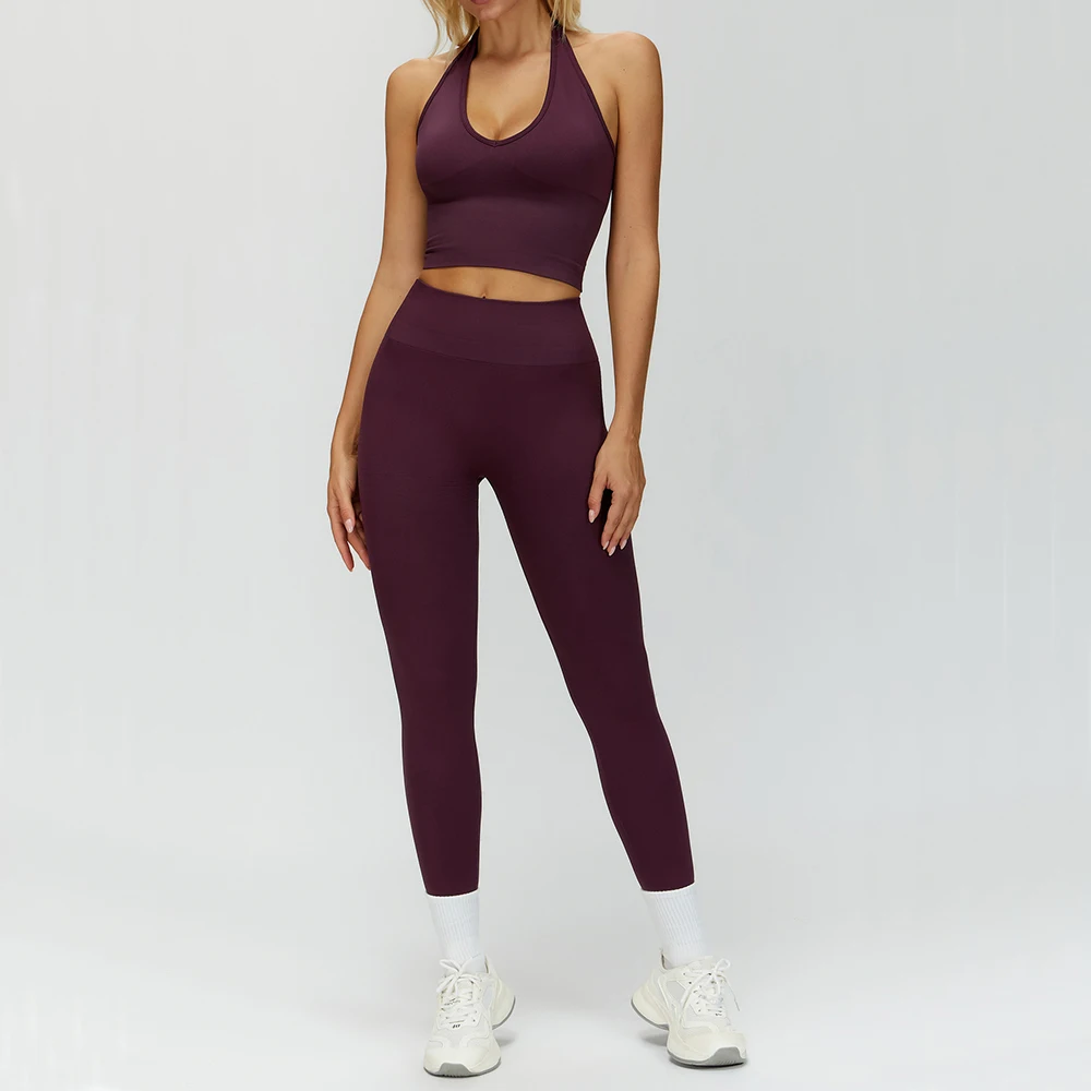 2PCS Seamless Women Tracksuit Yoga Set Workout Outfit Sportswear Gym Clothing Fitness Long Sleeve High Waist Legging Sports Suit