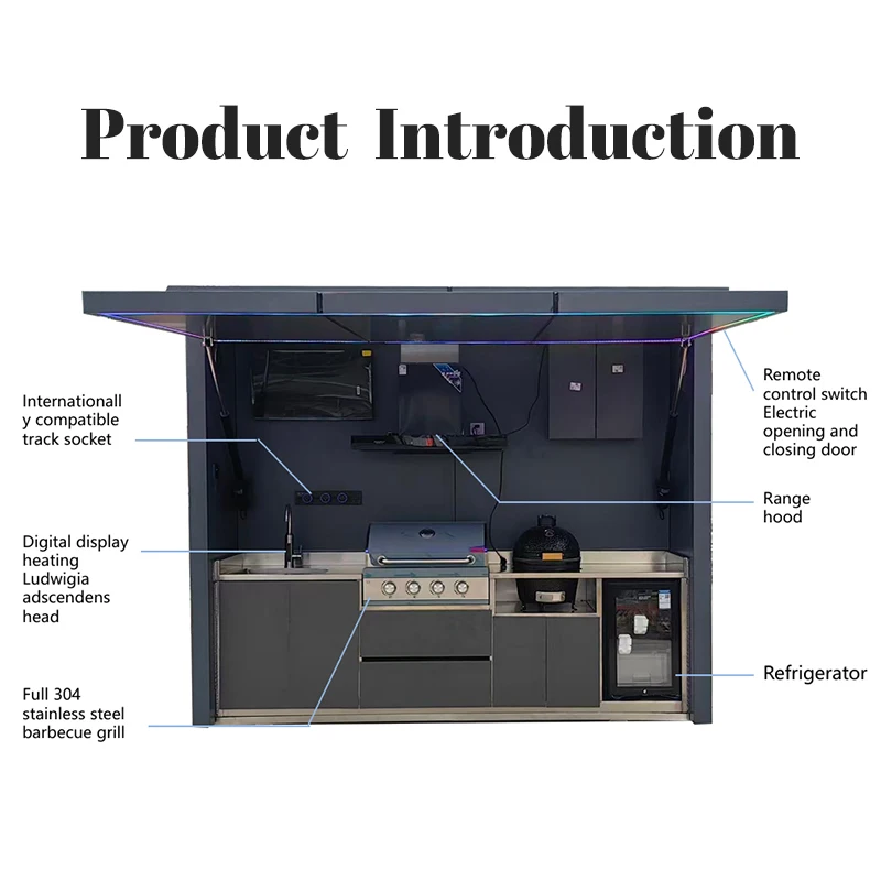 Customized Stainless Steel Outdoor Kitchen Islands Weatherproof BBQ Grill Storage Cabinets Mobile Heavy Duty Design