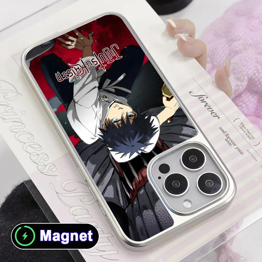 

JJK Yuta Okkotsu Phone Case for iPhone 17 16 15 14 13 12 11 Air Pro Max Plus Electroplated Silver Magnet Cover