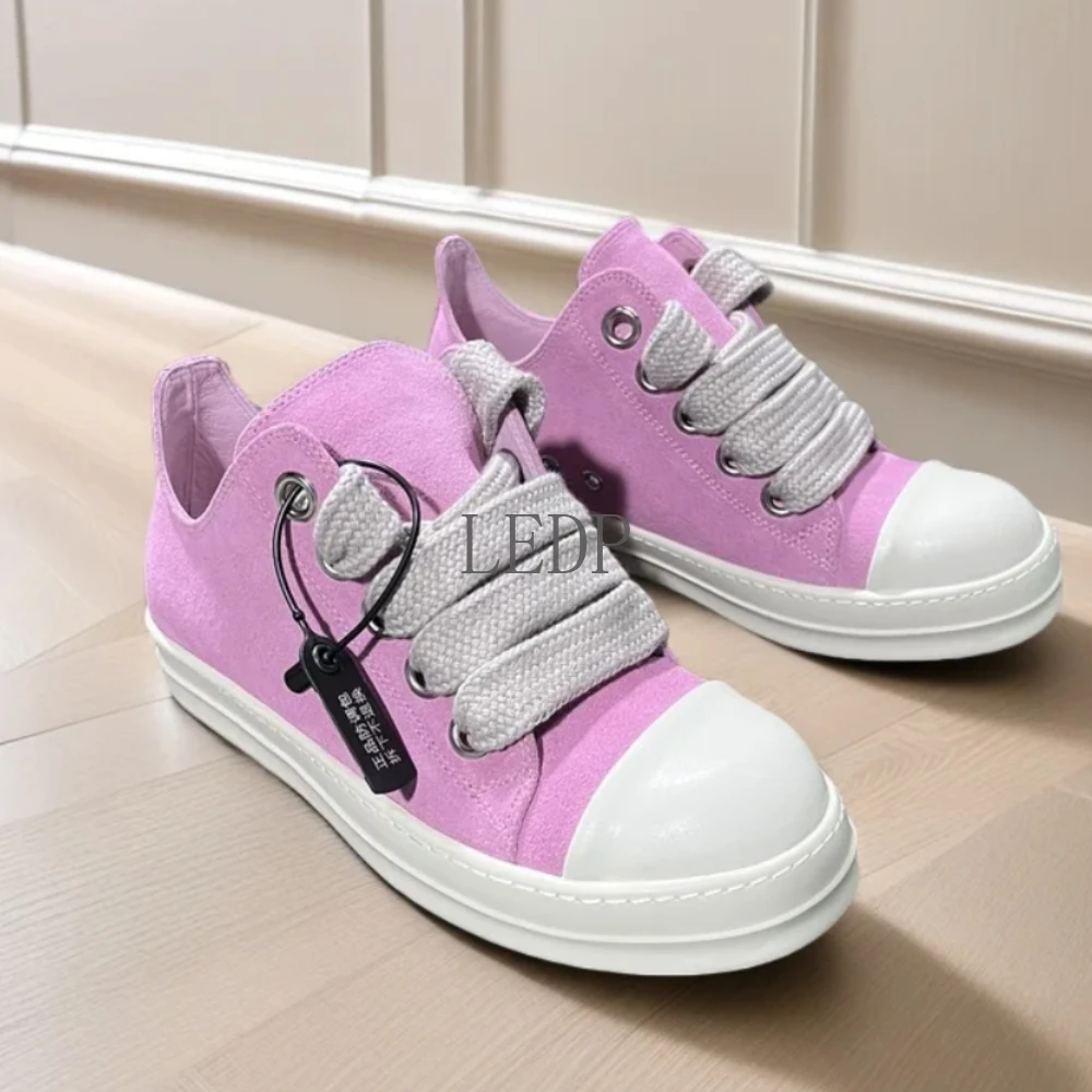 

Роскошные брендовые розовые низкие замшевые кроссовки, женские повседневные удобные уличные дизайнерские кожаные туфли на толстой шнуровке, 2024, новый дизайн