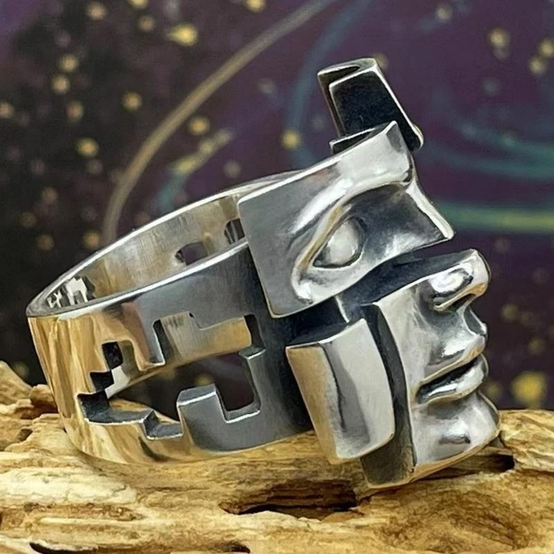 Vintage Personality Split Mask Rings Unique Designs Alloy Rings for Artistic Expression and Fashion Enthusiasts