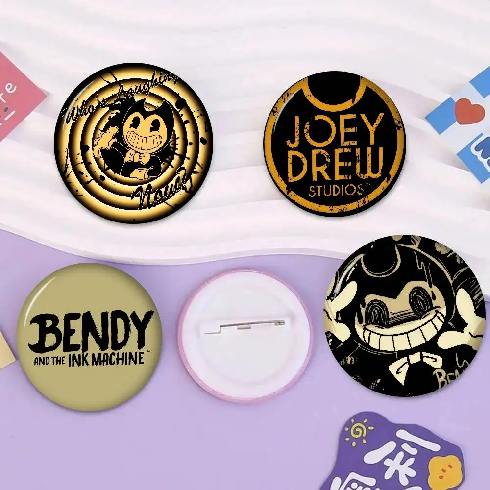 Game B-Bendy and the Ink M-Machines   Pins Funny Round Snap-in Brooch Badge Backpack Hat Accessories Jewelry Gifts for Friend