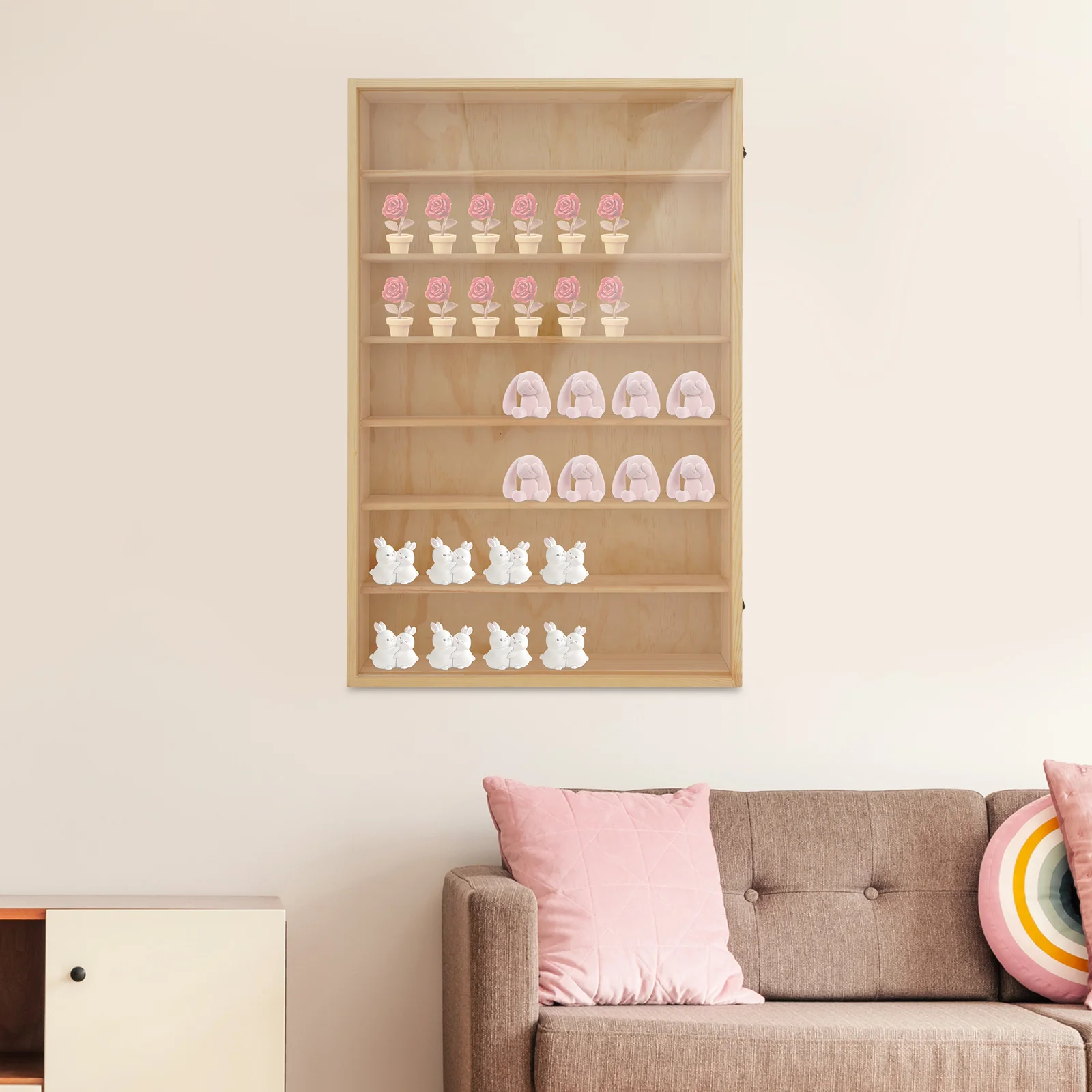 

7 Tier Wall Mounted Display Cabinet with Dust-Proof Acrylic Door Model Toy Collection Locker Wooden