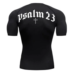 Psalm 23 Cross Print Compression Shirt for Men Sporty Quick Dry Tees Tshirt Tops Gym Workout Fitness Undershirts Baselayers