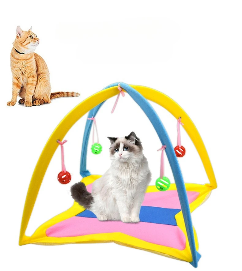 Katzen-Teigzelt, Glockenball, faltbares Katzenbett, verspieltes Zelt, süßes Katzen-Haustierspielzeug, Indoor-Katzenzelt mit hängendem Spielzeug, tragbar, atmungsaktiv