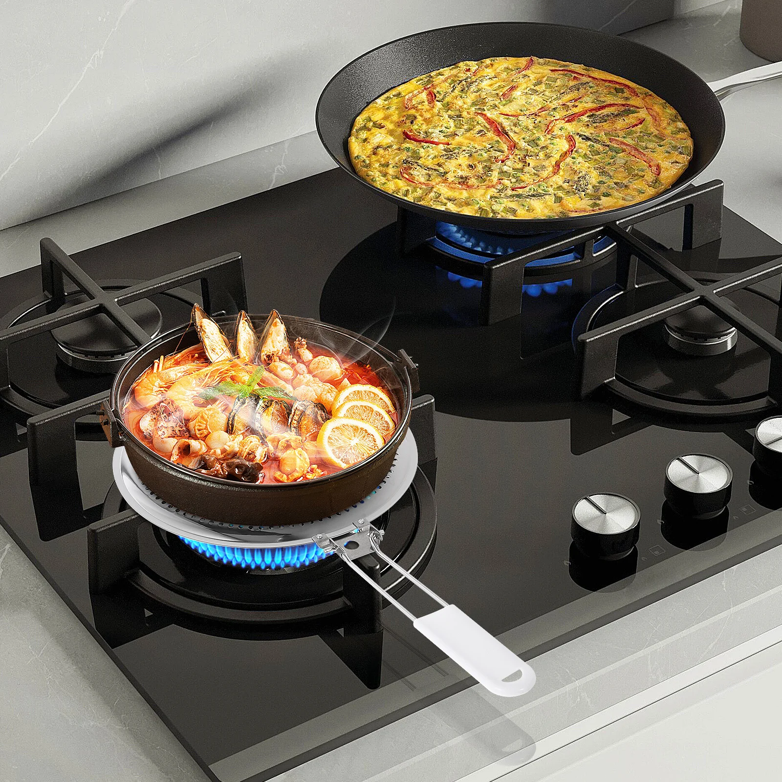 

Heat Diffuser Pan Guard Induction Metal Plate Cooking Heat Distribution Lightweight Stainless Steel Handle Insulation Pad