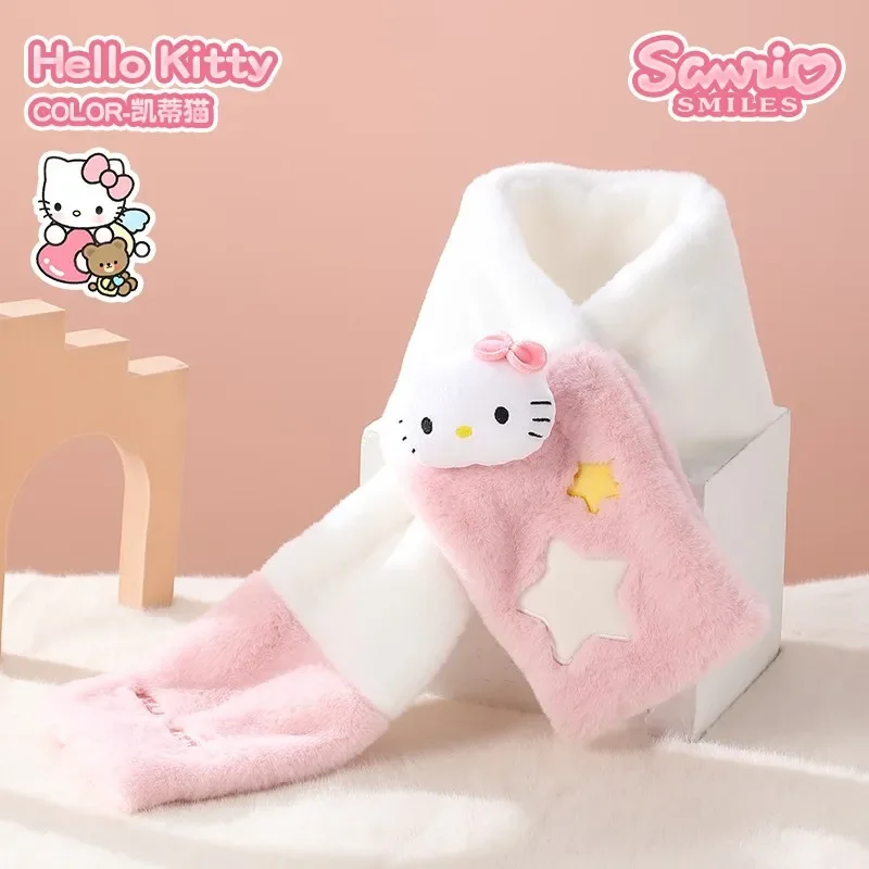 Miniso sanrio olá kitty boneca de pelúcia cachecóis dos desenhos animados macio confortável e confortável cachecol quente bonito tendências da moda presentes do feriado menina