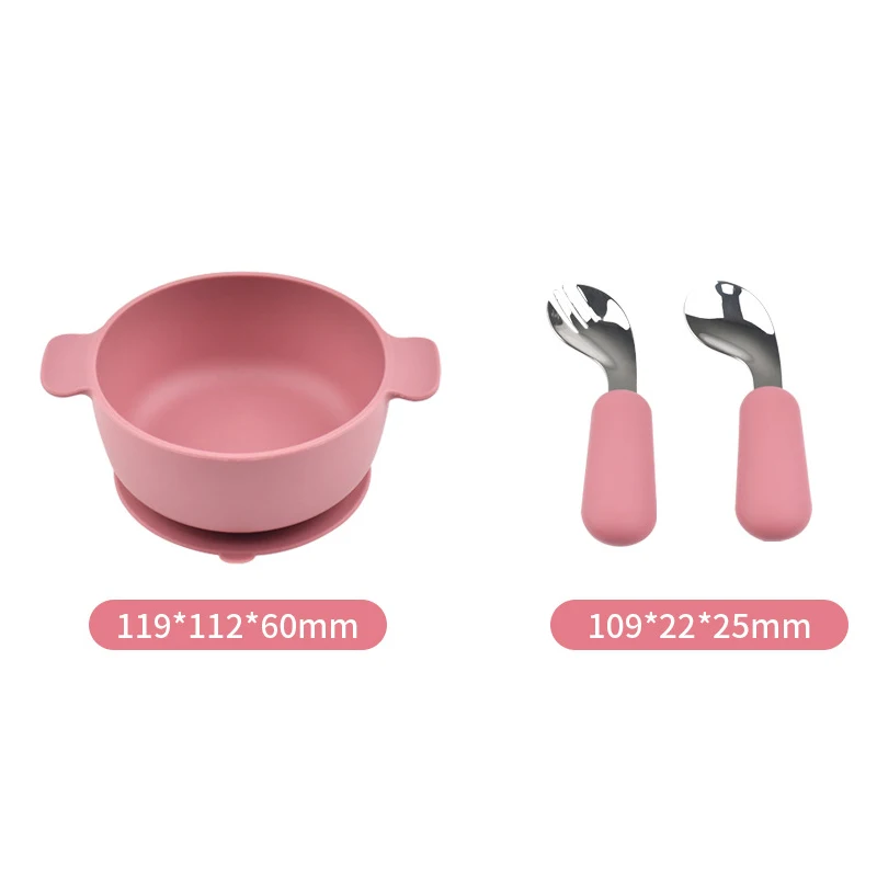 3pcs Children\'s Silicone Meal bowls Set Strong Suction Anti-Fall Children\'s Eating Training Bowl Fork Spoon Feeding Tableware