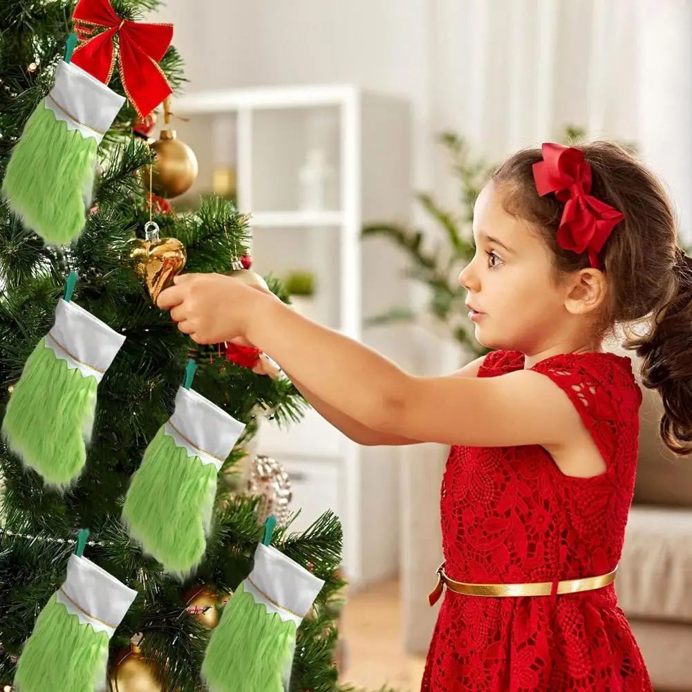 Medias navideñas de piel sintética verde, medias navideñas con tema de elfo verde, calcetines colgantes para chimenea, decoración de fiesta de granja de árbol, 1 ud.