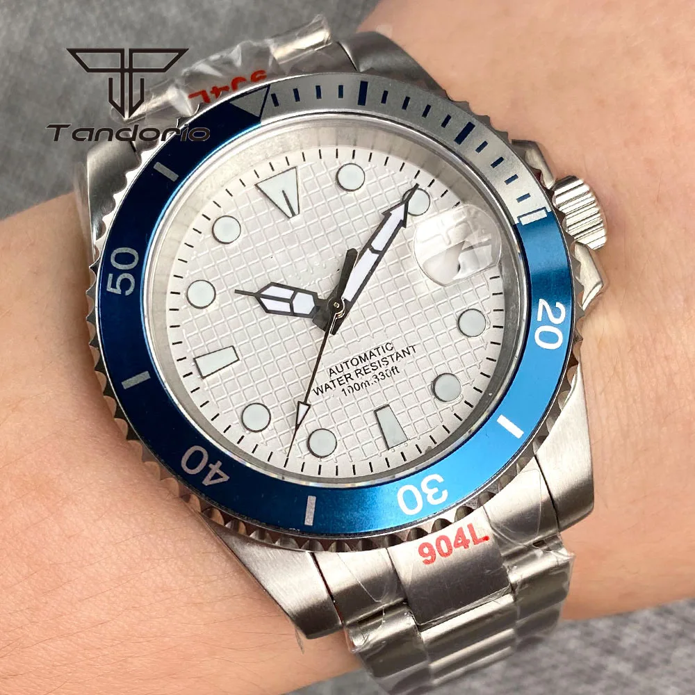 Stainless Steel NH35A Sterile White Grid Dial 40mm Automatic Watch for Men Date Sapphire Glass Rotating Bezel Glide Lock Clasp