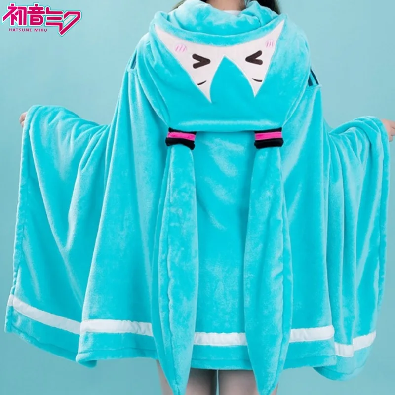 

Hatsune Miku Cartoon Kawaii Multifunctional Car Warm Hooded Shawl Nap Blanket Air Conditioning Blanket Cute Soft Warm Cloak Gift