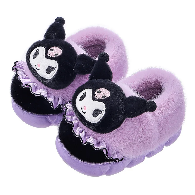 Sanliou Autumn and Winter Children's Cotton Slippers, Girls' Warm and Furry Parent-child Kuromi Bag Heel Cotton Shoes view 5