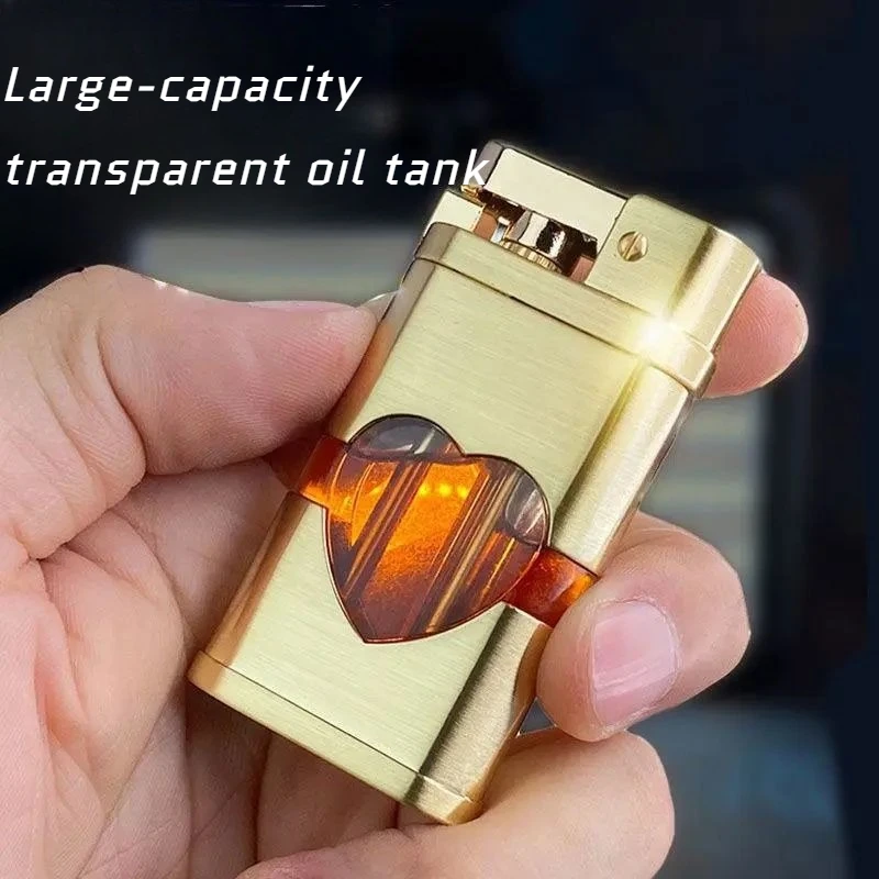 Love Heart Transparent Visible Fuel Tank Lighter Press The Button To Ignite Instantly Great Gift for Your Boyfriend