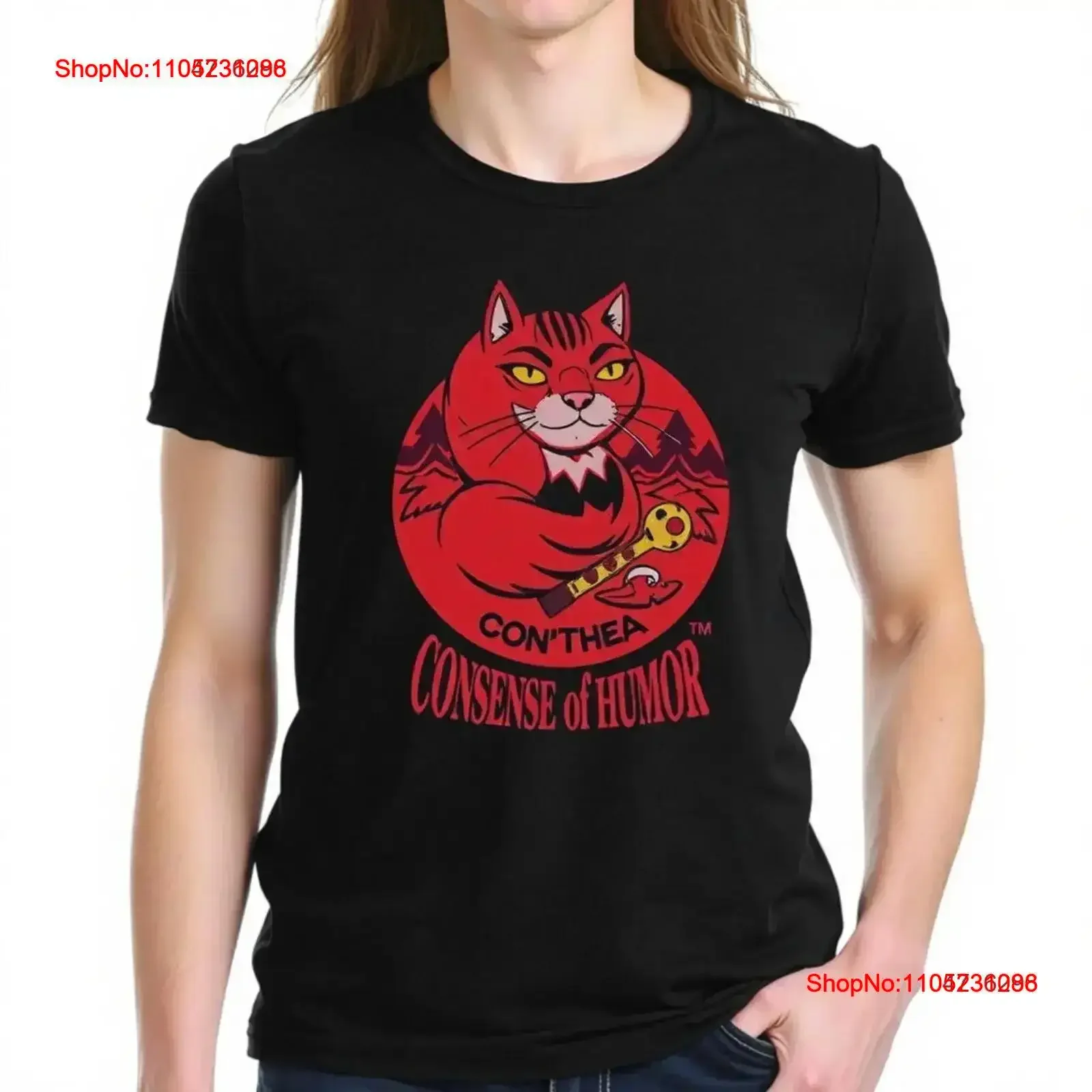 

Funny Black T Shirt with Red Cartoon Cat Sense of Humor vintage Washed streetwear Versatile homme Stretched fashion graphic