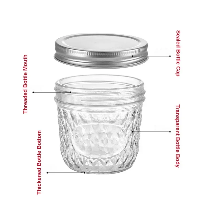 Glass Bottle Food Storage ContainersHigh Temperature Resistant Easy to Clean Honey Food Sealed Glass Canning Mason Jar with Lid