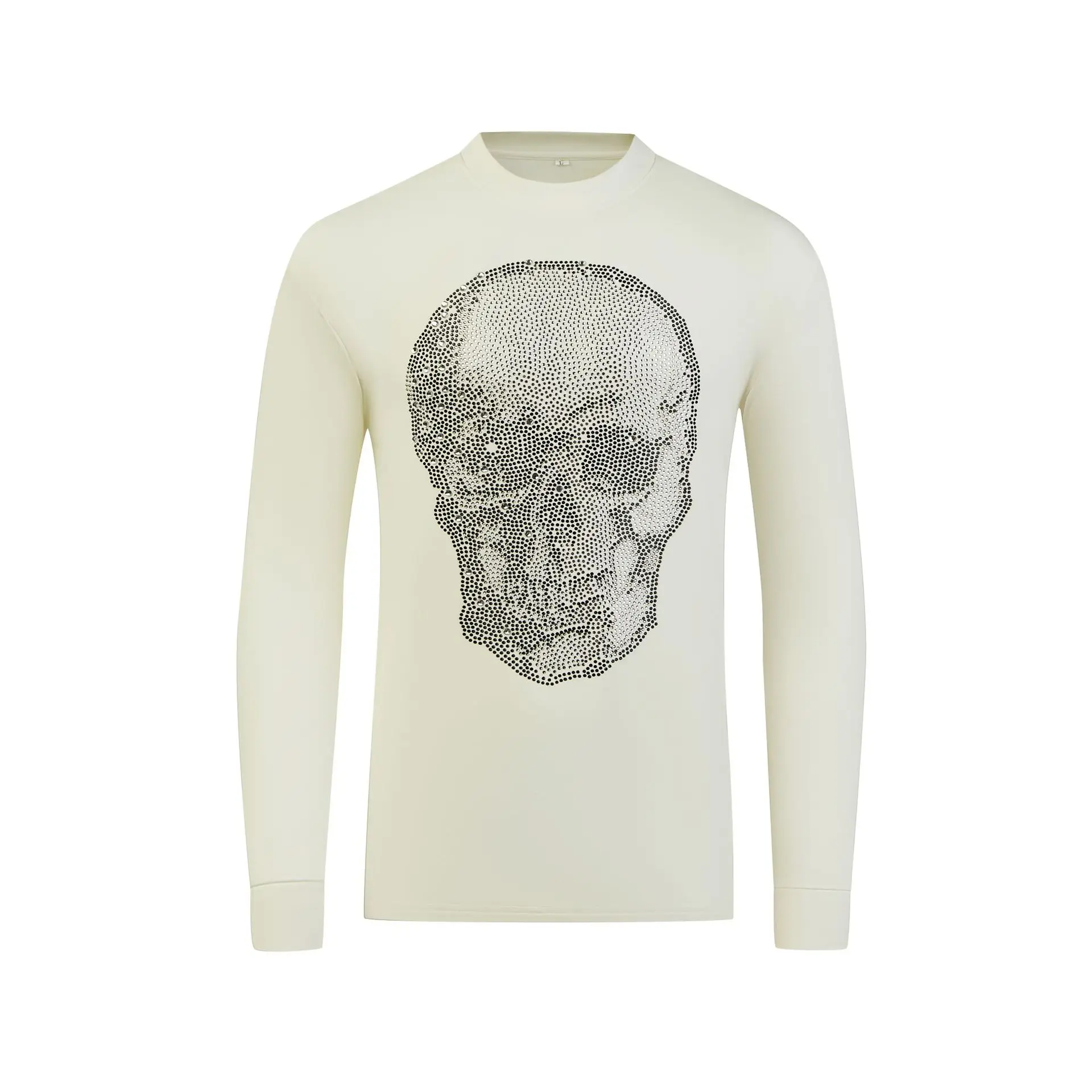 Autumn and winter long sleeved T-shirt with skull head hot stamping and velvet Tang silk heating, men's round neck base shirt