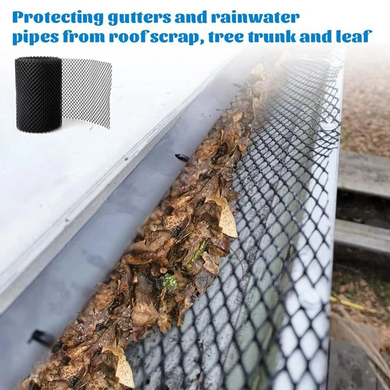 4Pack Gutter Guard Mesh Rolls 20 Feet Gutter Leaf Guards With 40 Clip Hooks, DIY Rain Gutter Covers Preventing Leaves