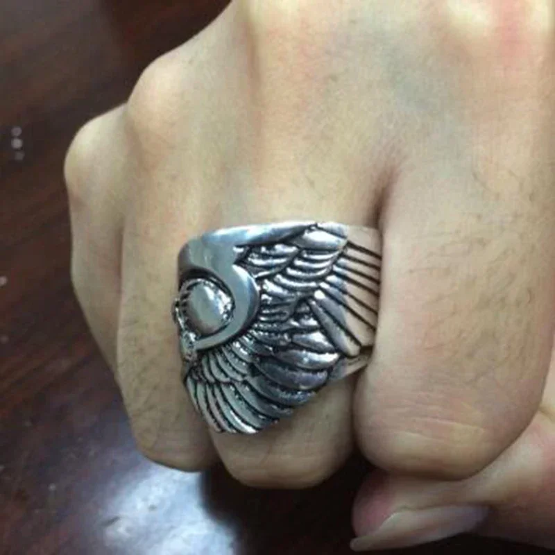 Fashion Wing Skeleton Rings moto Biker Hells Angels RING Man Party Rock Jewelry Rings for Men