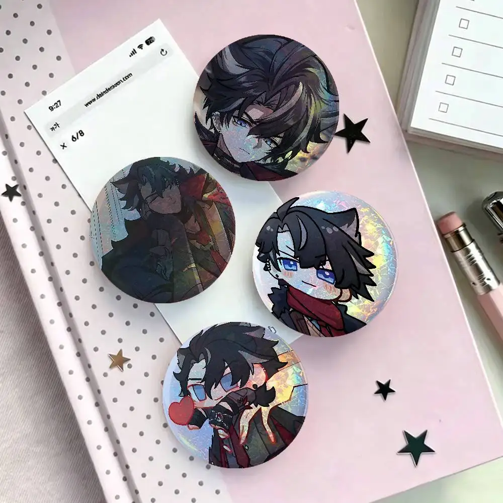 Wriothesley Cartoon Anime Game Laser Double Flash Tinplate Badge Cartoon Character Pin Brooch Fan Collectible Cosplay Merchandis