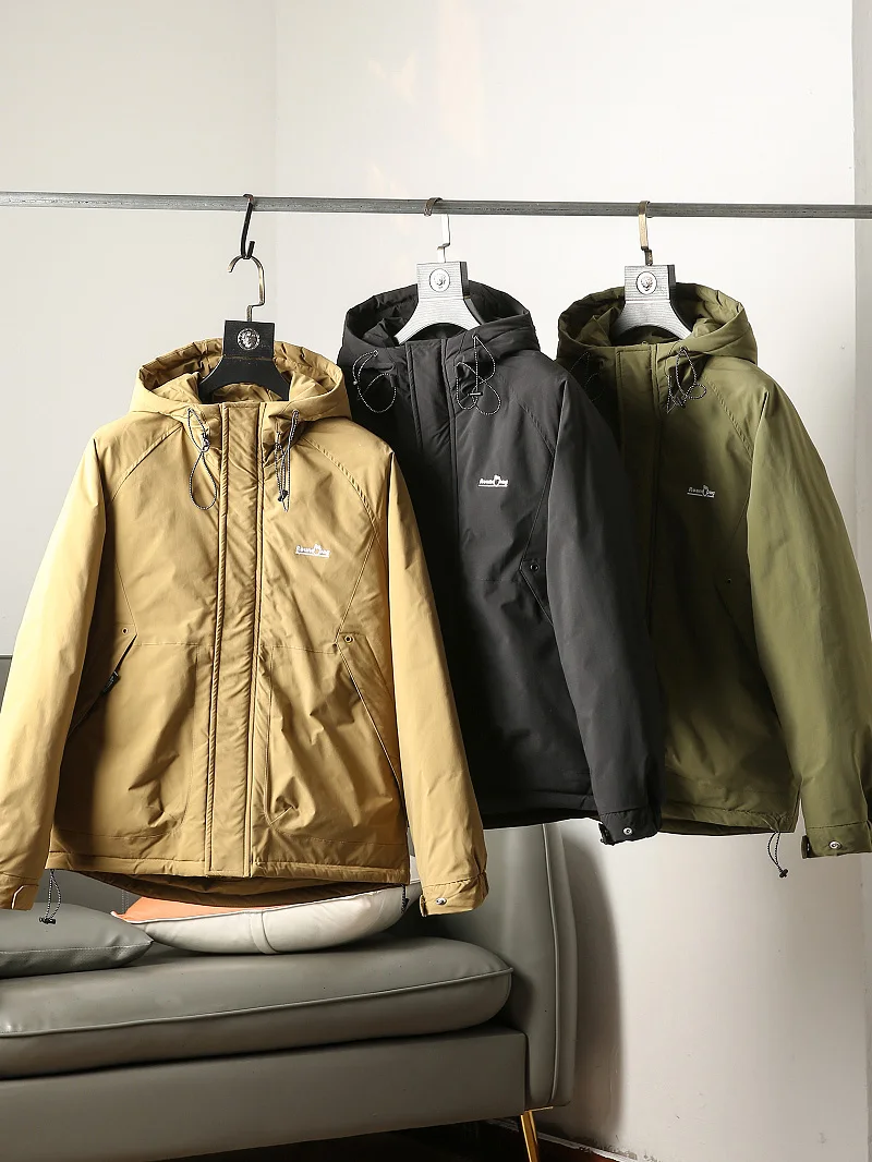 

Winter New Men's Thiened Outdoor Casual Hooded down Jaet Youth Faion Warm Fce Lined Windbreaker Parka Coat