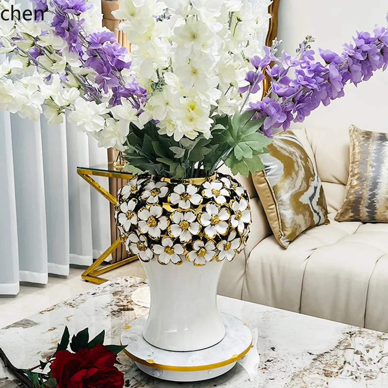 Hxl ceramic hand-painted appliqué general vase, electroplated gold, floral arrangement vase ornament