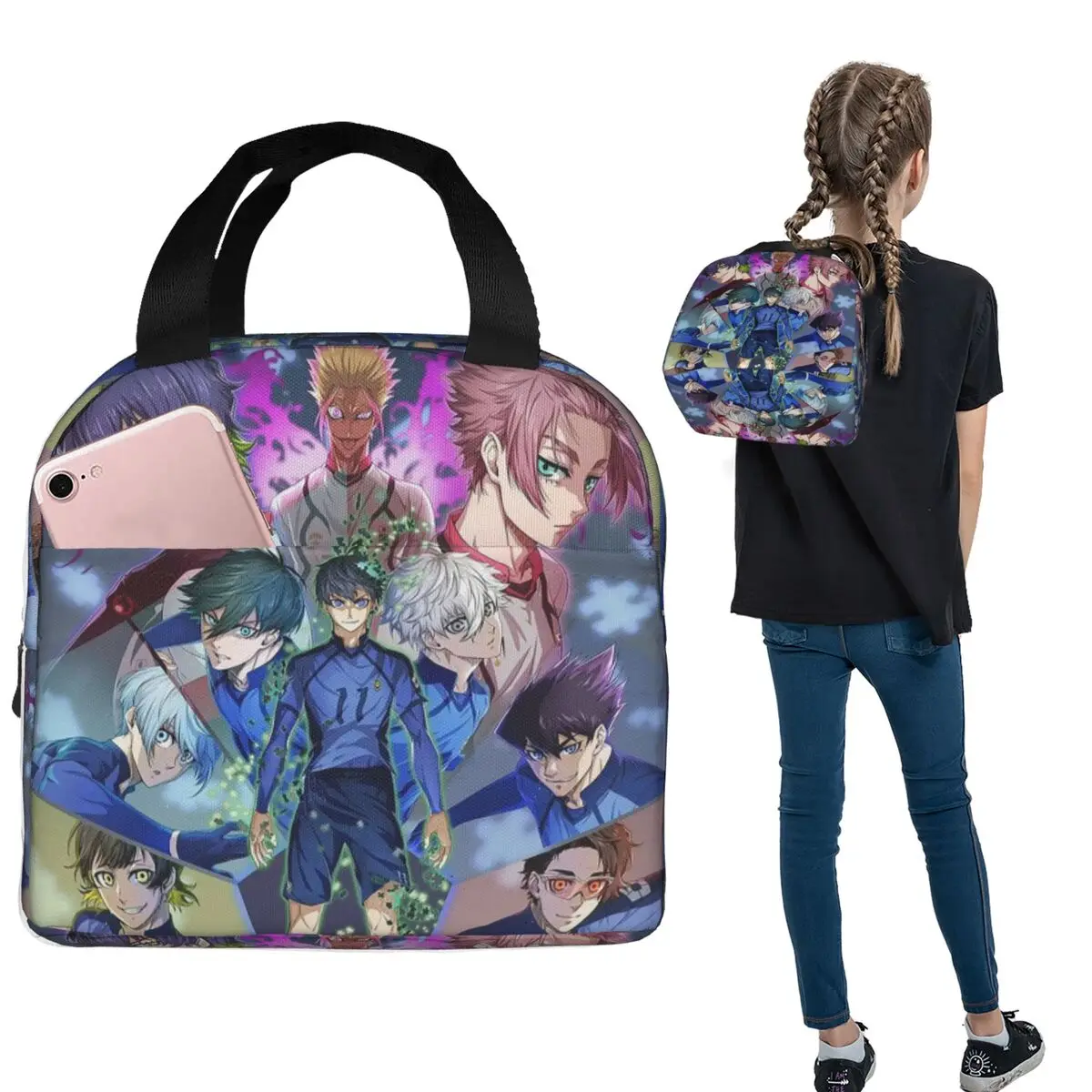 

Blue Lock Football Insulated Lunch Bag for Women Children Portable Food Boxes Thermal Lunch Box Tote