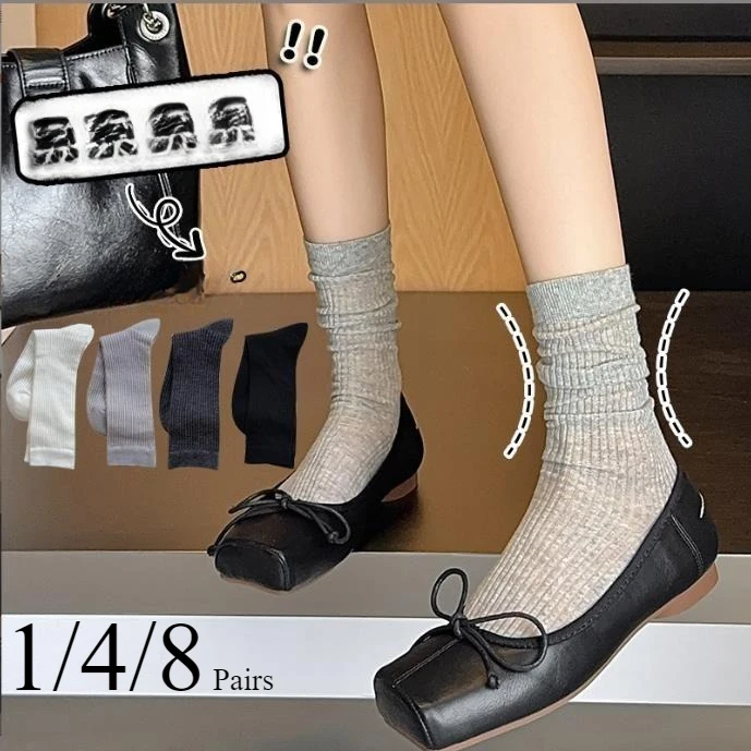 

1-8 пар женских носков до середины и маленьких ног, гольфы, черные, белые, серые летние тонкие милые стильные прозрачные сложенные носки