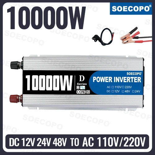 Imagen 1 del producto SOECOPO Inversor de corriente de 10000 W, convertidor de voltaje para automóvil de 12 V/24 V/48 V a 110 V/220 V, adaptador de corriente para accesorios de automóvil y camping