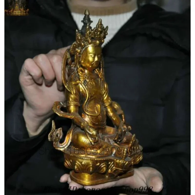 Old Tibetan Buddhism Bronze gilt Yellow Jambhala Mammon Wealth god Buddha Statue