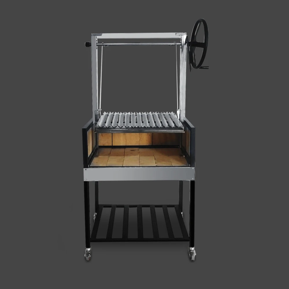 Outdoor Kitchen Design BBQ Single stainless BBQ Grill Pit with a Cart Crank Argentine Style Portable Santa Maria