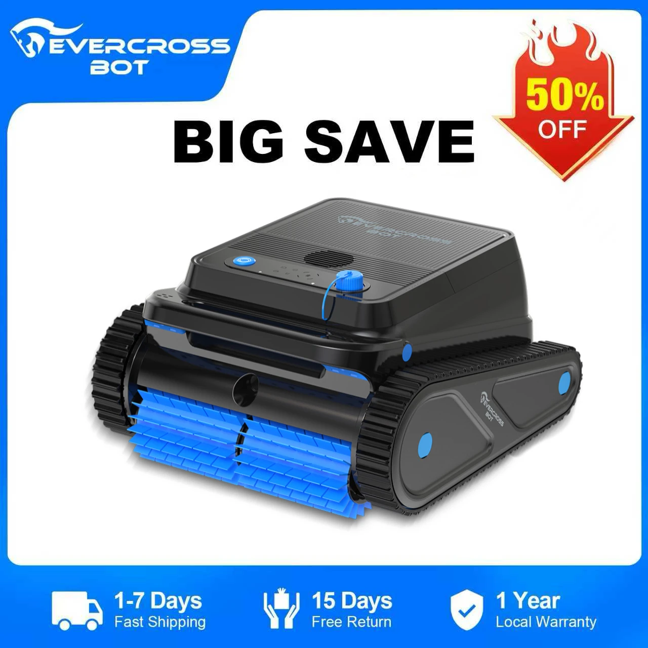EVERCROSS BOT-Nettoyeur de piscine robotique U8, autonomie de 120 min, surface de livre de 200 m², navigation intelligente, fonction d'auto-stationnement