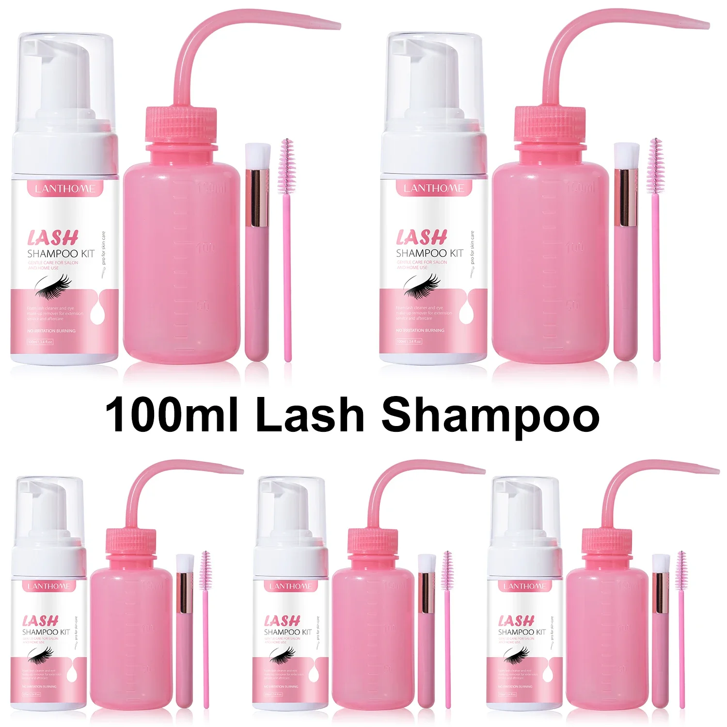 100ml Eyelash Extension Cleaning Kit Lash Shampoo Brush Foam Washing Bottle Mascara Wands Eyelash Gel Pads for Salon Supplies