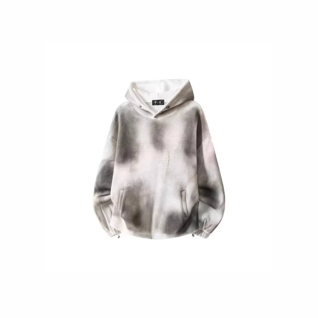 Thug Club street hip-hop style invisible embroidery spray-dyed distressed technique loose men's and women's hooded sweatshirt