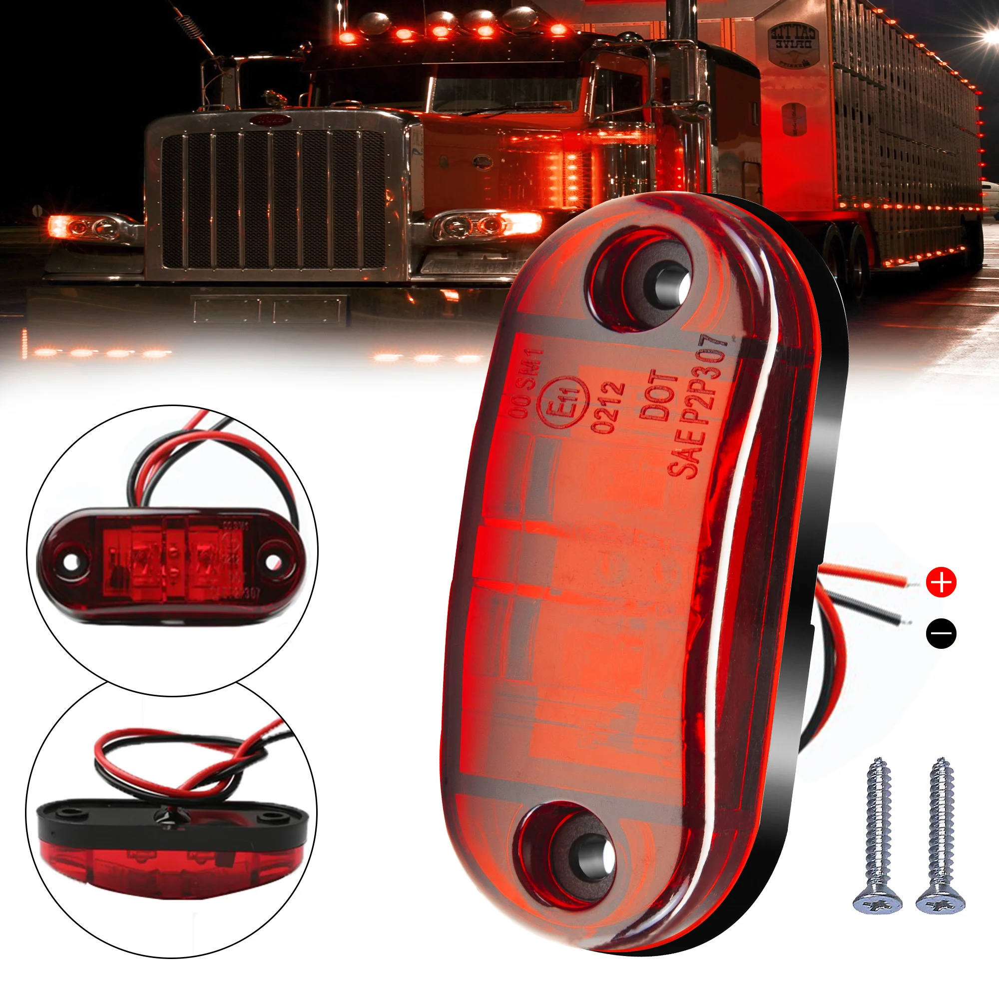 10 Stück 2 Ovale LED Universal-LED-Leuchten Seitenmarkierungsleuchten für Anhänger LKW Wohnwagen Begrenzungsleuchte Aufputzmontage 12V-24V – Detail 9