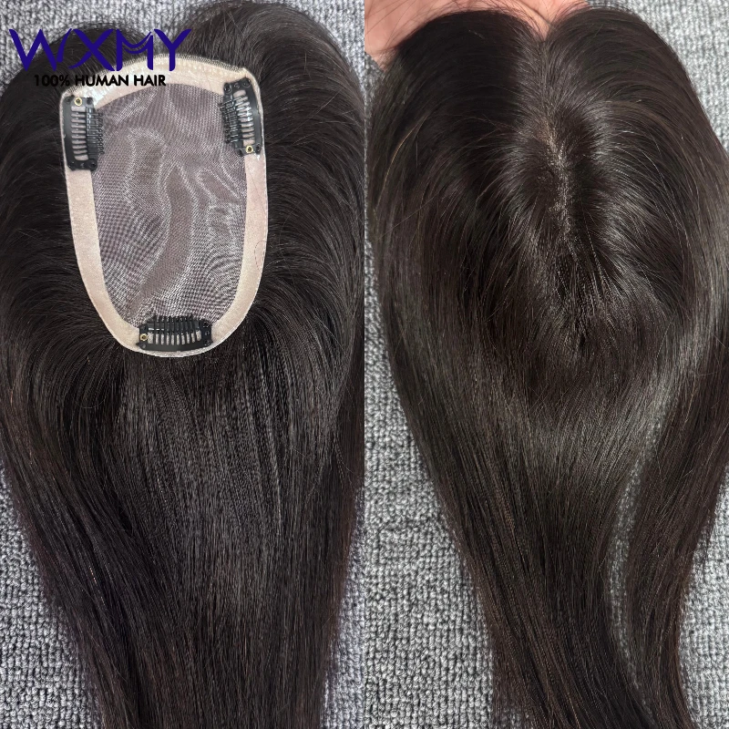 Stock Clearance Mono Base Human Hair Topper With Clips Straight Human Hair Toppers For Women 100% Remy Human Hair Wig Hairpieces