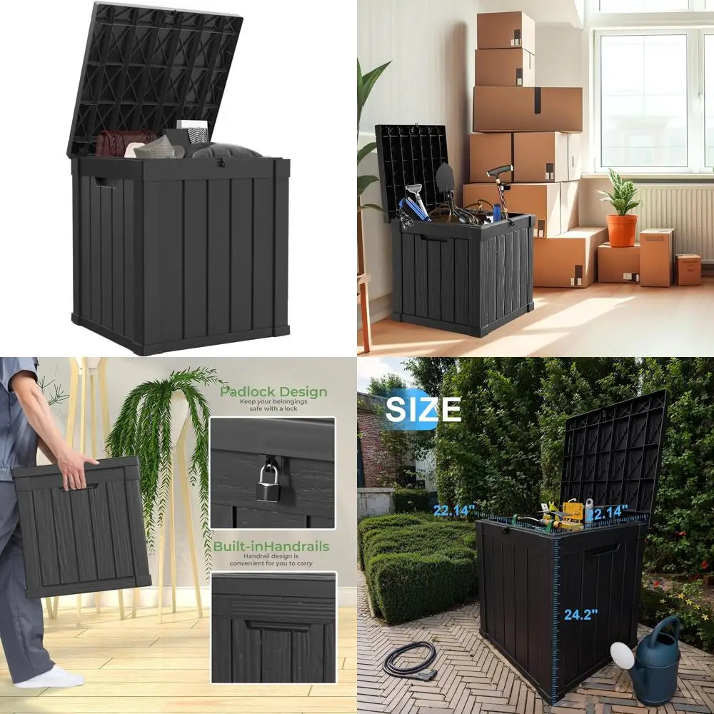 

50 Gallon Lockable Outdoor Storage Box for Patio, Garden, and Tools in Black
