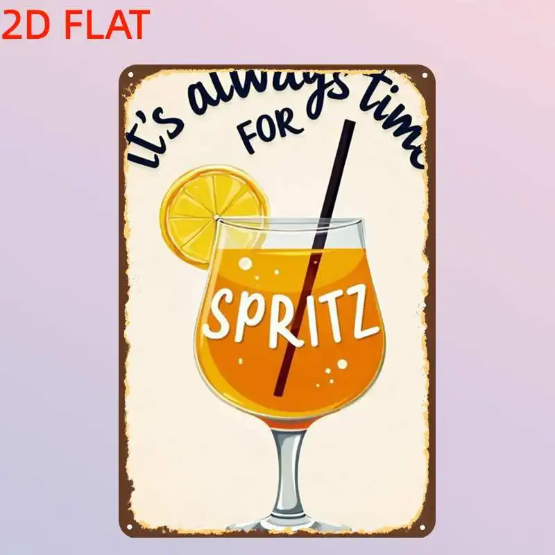 2D Flat, 1pc, Retro It'S Always Time for Spritz Metal Iron Sign, Pre-Drilled Holes, Suitable for Indoor, Garden, Outdoor, Off
