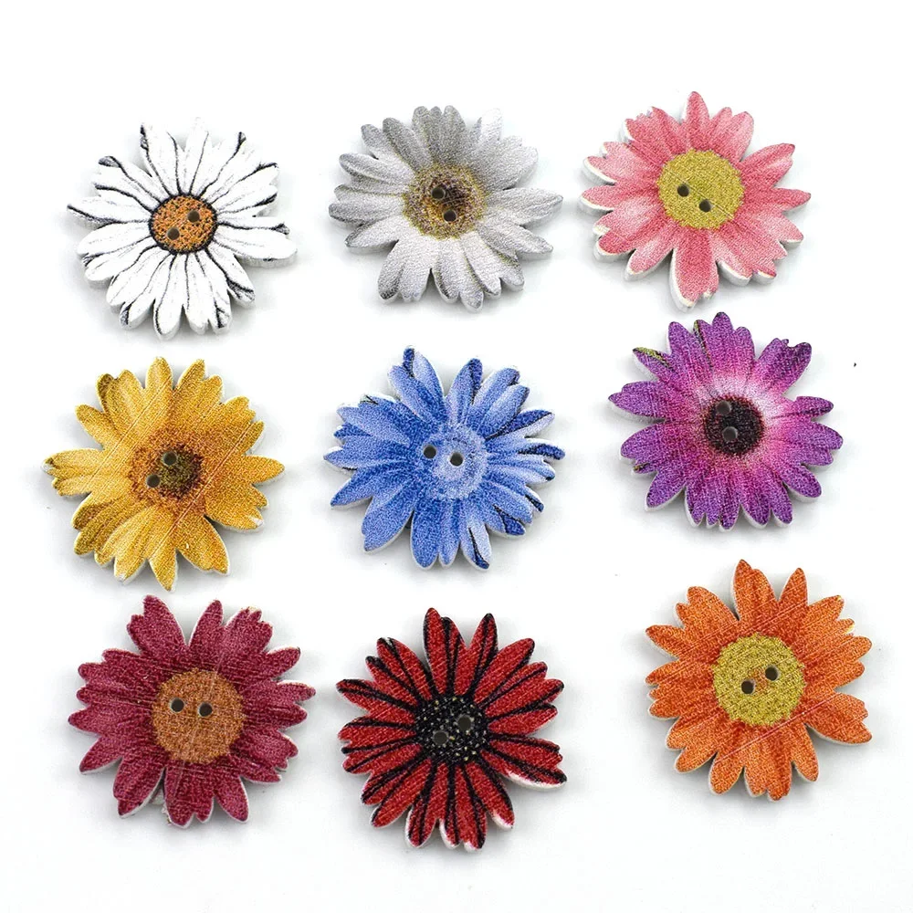 50PCS 25MM Wooden Chrysanthemum Button Cute Flower DIY Handmade Accessories Sewing Handmade Accessories Buttons