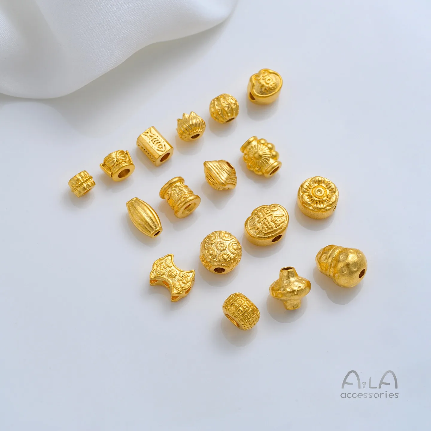 Brass Gold Plated Cone Mask Lotus Fortune Bag Fish Pattern Rectangle Spacer Beads DIY Bracelet Necklace Jewelry Findings
