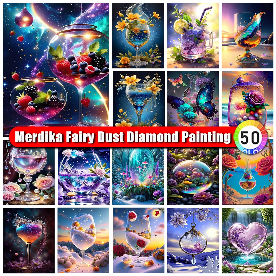 

Merdika Fairy Dust Diamond Painting Landscape Flower Mosaic Cup Picture Diamond Embroidery Colorful Art Home Decor New 2024