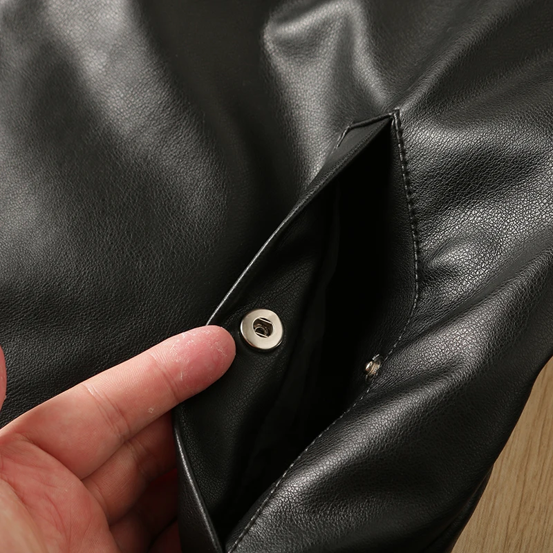 

Faionable Men's Baseball Collar Biker Jaet Glossy PU Leather Coat Casual Autumn Outerwear Sli Hongda Brand