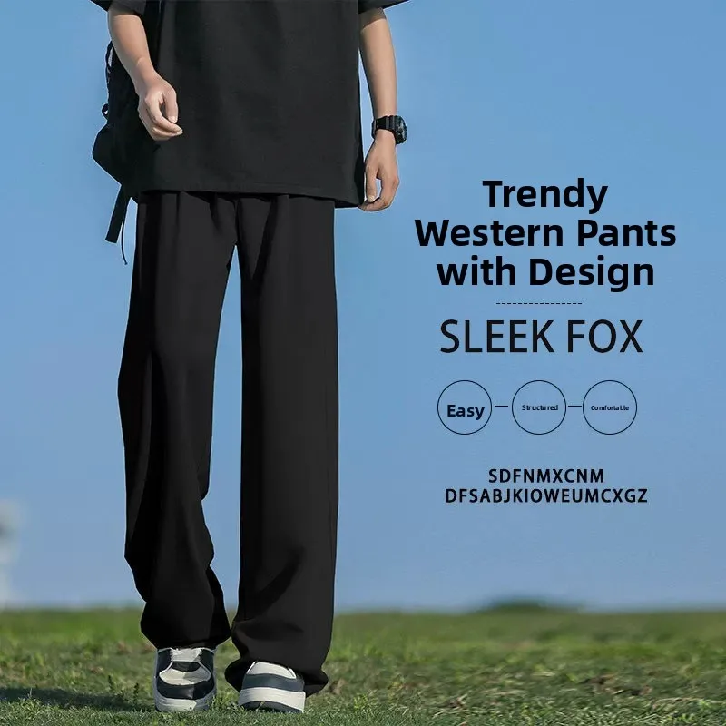 Business Commuter Men's Straight Leg Pants New Arrival Black High End Casual Polyester Micro Stretch mid Waist Loose Fit
