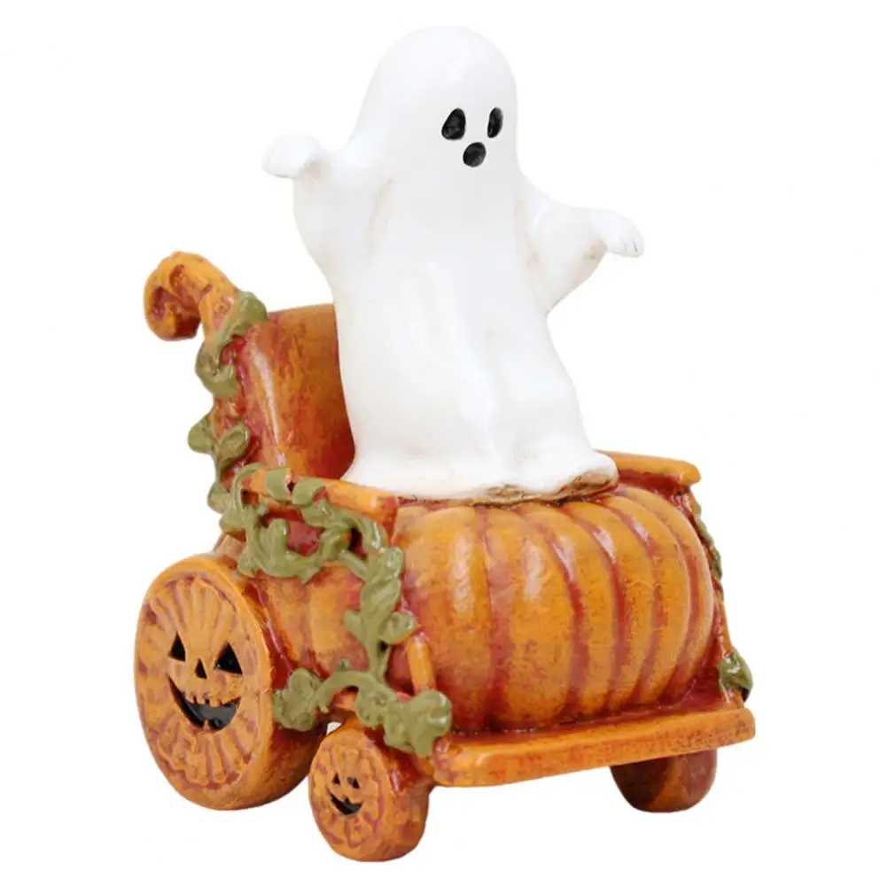 Halloween Resin Ornament Compact Home Seasonal Accent Ghost Pumpkin Cart Figurine Halloween Resin Ghost Statue Retro for Home