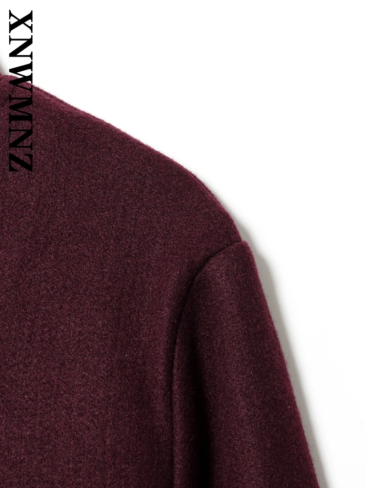 Xnwmnz 2025 outono nova mulher viajando simples manga longa casaco moda chique primavera senhora borgonha casual outerwear zíper