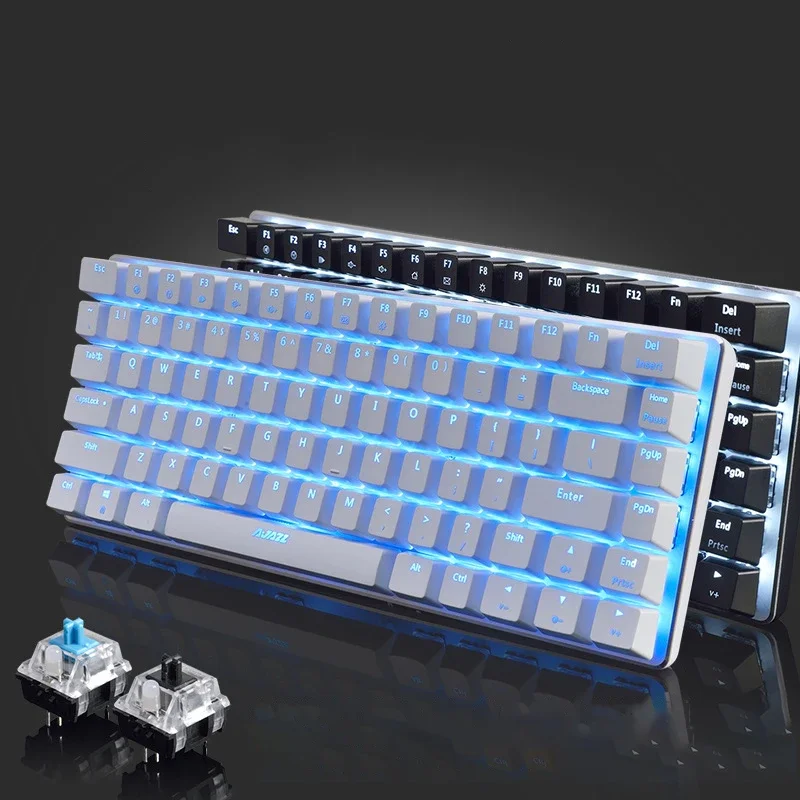 Keyboard Mekanikal rollover n-key, saklar biru dengan 82 tombol, Keyboard Mekanikal Gaming