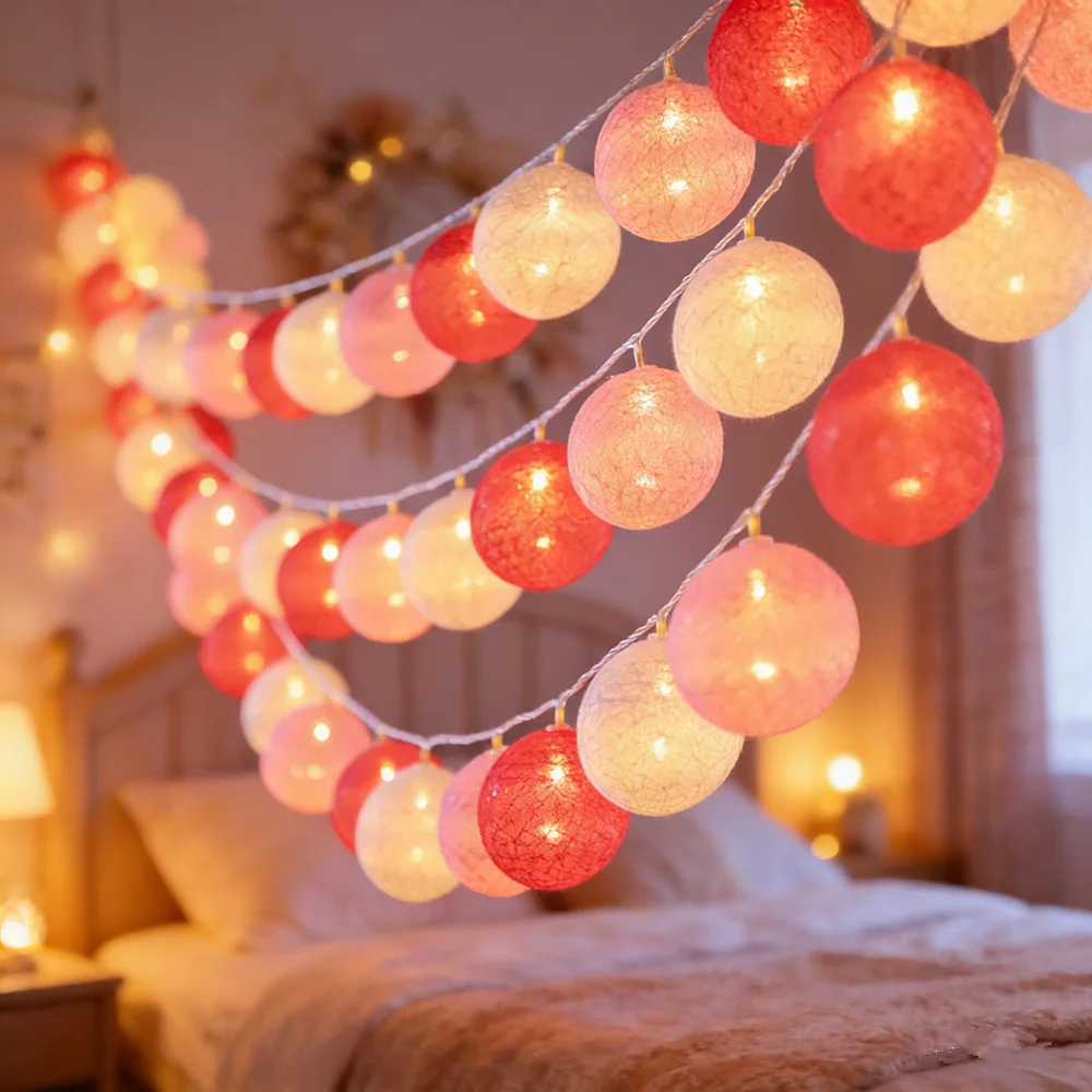 Garland Fairy Street Lights 10/20LED Cotton Balls String Light Christmas Decorations for Home Outdoor Wedding Party Garden Patio