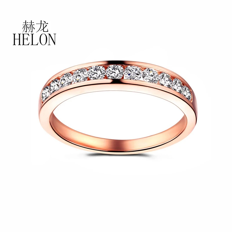 Solid 14k Rose Gold Round SI/H Genuine Natural Diamonds Ring Half Eternity Diamond Stackable Rings Women Wedding Jewelry Gifts